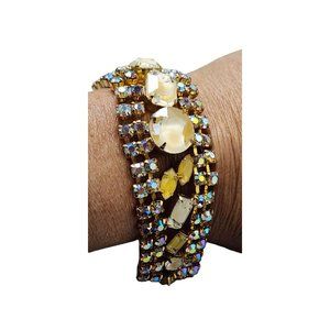 Vintage Unsigned Givre Glass & Rhinestone Bracelet (A3016)